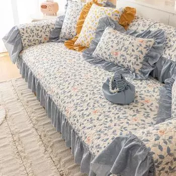 Подушка для дивана из стираного хлопка с принтом на все времена года, юбка в корейском стиле, свежий маленький цветок, нескользящее полотенце для дивана 70+20cm*70