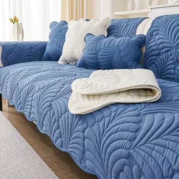 Подушка для дивана из стираного хлопка, универсальная нескользящая подушка для дивана с листьями и вышивкой для гостиной, неровные края, подушка для дивана 70x70