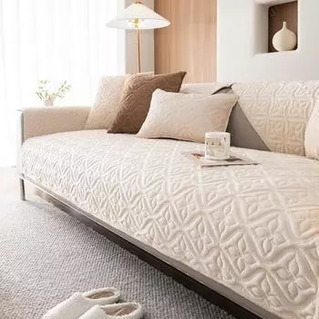 Подушка для дивана из зимнего молочного бархата, однотонный жаккардовый чехол для дивана, нескользящий, утолщенный, прямой ряд, подушка для дивана, коврик в кремовом стиле 70x70cm 1pcs