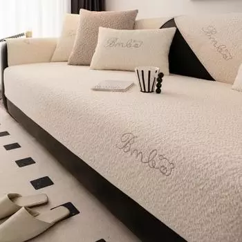 Подушка для дивана из зимнего ягненка, нескользящая, вышитая, мультяшная, чехол для дивана, утолщенный, приятный для кожи, чехол для дивана, однотонный коврик для дивана 90x70