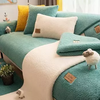 Подушка для дивана из зимнего ягненка, плюшевая подушка, универсальная нескользящая подушка Four Seasons, комплект для гостиной, украшение для дома 70x70cm бежевый