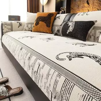 Подушка для дивана «Леопард» в стиле легкой роскоши, универсальная для всех сезонов, из шенилла, нескользящая подушка для сиденья, новый чехол 2025 года с улучшенным чувством, чехол-ткань 70*70cm