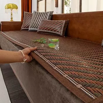 Подушка для дивана, летняя противоскользящая подкладка из ротанга для дивана из палисандра, прямой диван, набор, мягкая, дышащая, удобная подушка для сиденья Pillow cover (A) чёрный