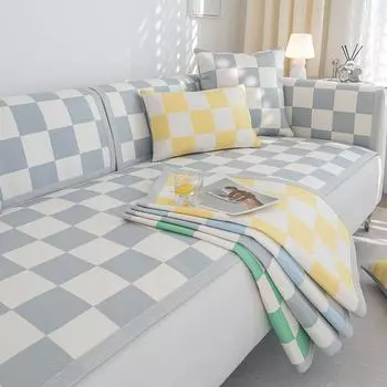 Подушка для дивана Лето Лето Лето Коврик Ледяной шелк Подушка для сиденья Нескользящая Простая современная свежая летняя шахматная пластина Сетка Чехол для дивана Чехол 50*70cm