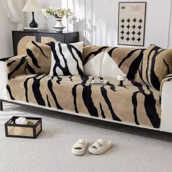 Подушка для дивана Light Luxury Zebra Pattern Кролик бархатная подушка для дивана утолщенный противоскользящий чехол для дивана Light Luxury High-end осенне-зимний стиль 70*70cm