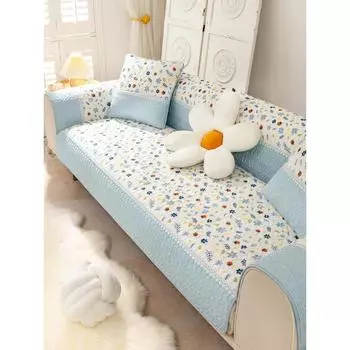 Подушка для дивана Маленькая хлопковая подушка с цветочным принтом Летняя нескользящая мода Пасторальный стиль Твердая древесина Ткань Чехол на подушку сиденья Полотенце Четыре сезона Универсальное 70*70