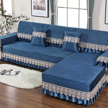 Подушка для дивана, мягкий толстый чехол для дивана, плюшевое полотенце, Нескользящие угловые чехлы для гостиной, защитный кружевной коврик для домашнего сиденья 1/2/3/4 90x70cm 1pcs