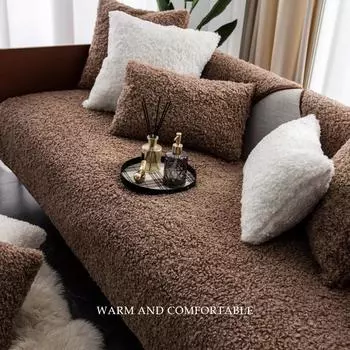 Подушка для дивана Nordic Teddy Plush, зимний теплый чехол для дивана, полотенце для гостиной, украшение для ковра, одеяло, нескользящий чехол для дивана 70X70cm серый