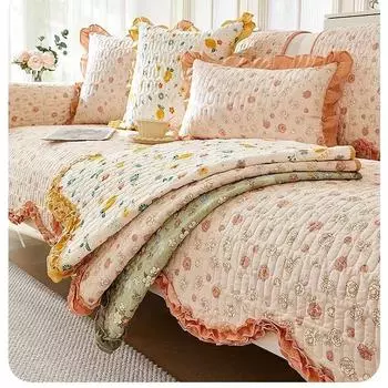 Подушка для дивана нового стиля, хлопок, подходит для всех сезонов, пасторальный стиль, чехол для дивана из чистого хлопка, чехол для подушки сиденья, нескользящее тканевое полотенце 70*70cm