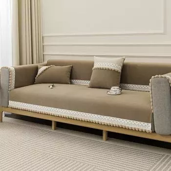 Подушка для дивана подходит для всех сезонов и не скользит. Новый модный легкий бархатный чехол Barley Velvet в кремовом стиле 70*70cm