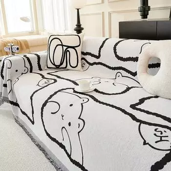 Подушка для дивана с кисточкой, тканевое полотенце, противоскользящее пыленепроницаемое, интегрированное противоскользящее, мультяшный милый медведь, удобный предмет для дома 180x130cm1pcs