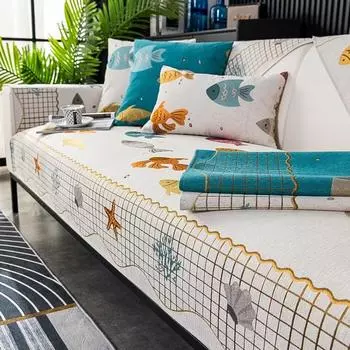 Подушка для дивана с принтом биологии океана, синель, Нескользящий чехол для дивана для гостиной, полотенце, всесезонный пылезащитный чехол для дивана, мебель 45cm pillowcase 1pcs зелёный