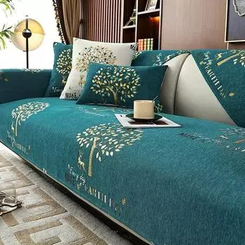 Подушка для дивана с рисунком большого дерева и маленького оленя, универсальная противоскользящая наволочка для дивана Four Seasons в стиле минимализма с рисунком шенилла 70x70cm 1pcs