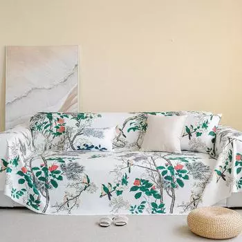 Подушка для дивана с рисунком тушью, полотенце, имитация пеньки, четыре сезона, универсальная современная, кисточка, цветы и птицы, диван, полное покрытие, ткань 180x90