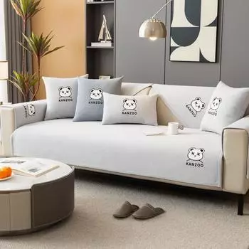 Подушка для дивана с вышитым рисунком на все времена года, нескользящая подушка для сиденья и чехол для спинки, простой современный чехол для дивана из серой шенилловой ткани 70*70cm