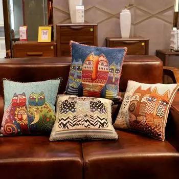 Подушка для дивана со слоном в этническом стиле, наволочка с вышивкой кота, наволочка (Без ядра подушки) 45*45cm