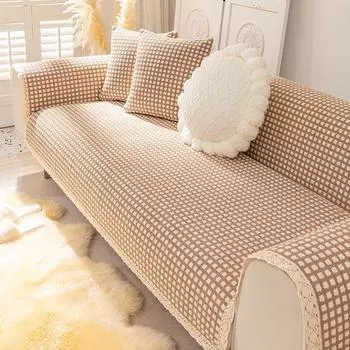 Подушка для дивана, универсальная нескользящая подушка для сиденья из хлопка и льна на все времена года, простой кожаный чехол для дивана с тканевым полотенцем 70*50