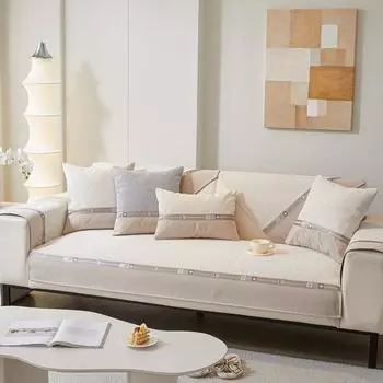 Подушка для дивана, универсальная нескользящая синель на четыре сезона, доступная, роскошная, модная, элитная, кремового цвета, чехол, полотенце 70*70cm