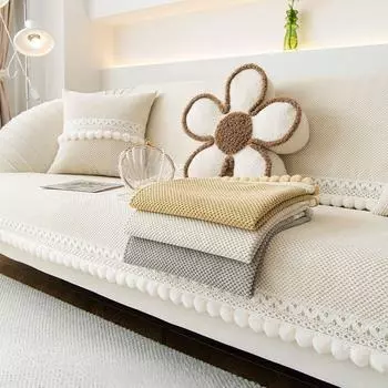 Подушка для дивана, универсальная нескользящая однотонная осенне-зимняя подушка для дивана на четыре сезона, тканевая подушка с кружевным чехлом 70*70cm