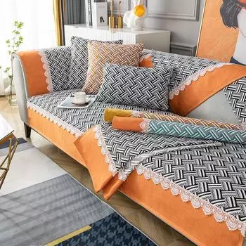 Подушка для дивана, универсальная синельная подушка, универсальная нескользящая клетчатая подушка, универсальный комплект диванов для гостиной, украшение для дома, чехол 70x70cm