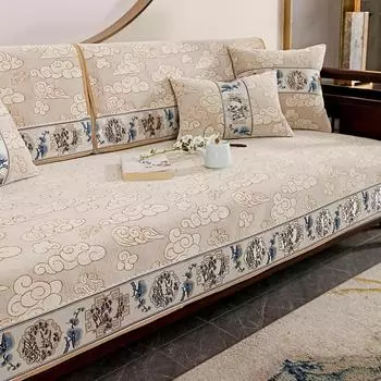 Подушка для дивана в китайском стиле из шенилла, роскошные жаккардовые противоскользящие чехлы для секционных диванов, чехлы для кресел в гостиной 70x70