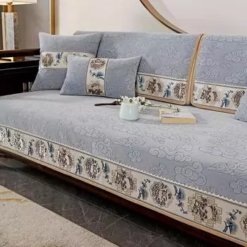 Подушка для дивана в китайском стиле из шенилла, роскошные жаккардовые противоскользящие чехлы для секционных диванов, чехлы для кресел в гостиной 30x50cm pillowcase грязно-белый