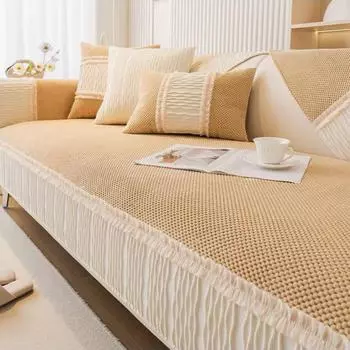 Подушка для дивана в кремовом стиле, новый четырехсезонный кожаный чехол для дивана с тканевым полотенцем, противоскользящая подушка для сиденья 70*70