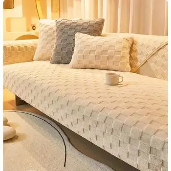 Подушка для дивана в кремовом стиле, простая, модная, с прямым рядом, чехол для дивана, полотенце из ткани, скандинавский плюш, утолщенная, нескользящая подушка для сиденья 70x70cm