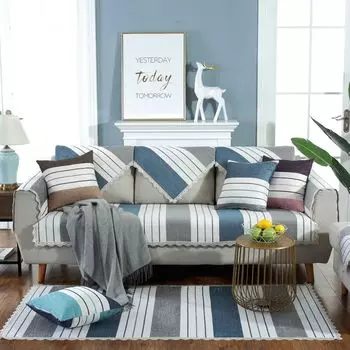 Подушка для дивана в полоску из синели, Нескользящий чехол для дивана в гостиной на все сезоны, универсальная подушка для дивана, модульный чехол для дивана 70*70