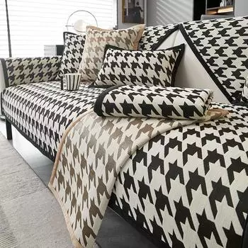 Подушка для дивана в скандинавском стиле с рисунком «гусиные лапки» Высококачественная нескользящая грязеотталкивающая подушка Полотенце для спинки Универсальная пыленепроницаемая ткань Four Seasons для дивана 70*70cm