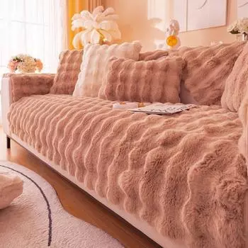 Подушка для дивана в скандинавском стиле с толстой фланелью для зимы, плюшевый противоскользящий чехол для дивана в форме буквы L, тканевый коврик для дивана и кресла, домашний декор 70x70cm 1cps оранжевый