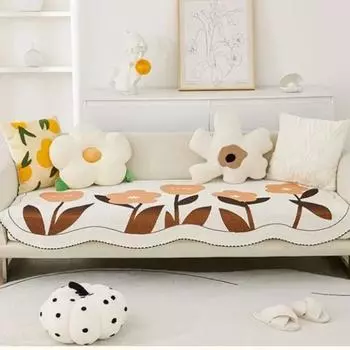 Подушка для дивана Wave Edge Flower High-end, всесезонная, универсальная, чехол для дивана из синели, напечатанное нерегулярное полотенце для дивана с узором в виде тюльпана 90x90cm 1pcs