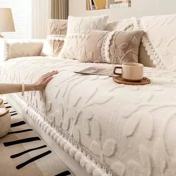 Подушка для дивана во французском кремовом стиле, осенне-зимняя плюшевая подушка, Нескользящий чехол для дивана, новинка 2024, тканевый чехол на подушку сиденья 70*70