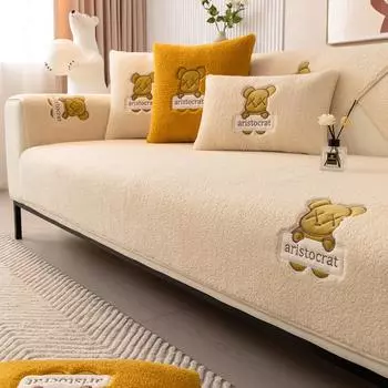 Подушка для дивана Зимняя плюшевая подушка Кожаный чехол для дивана Универсальный нескользящий чехол для спинки Полотенце 70*70cm