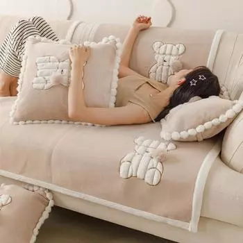 Подушка для дивана зимняя плюшевая с противоскользящей подкладкой молочно-кремового цвета, новый чехол для дивана, тканевая подушка. 70*70cm
