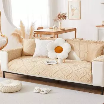 Подушка для дивана Зимняя утолщенная нескользящая плюшевая подушка Кожаный чехол для дивана Новый осенне-зимний чехол Тканевая подушка для сиденья 70*70cm