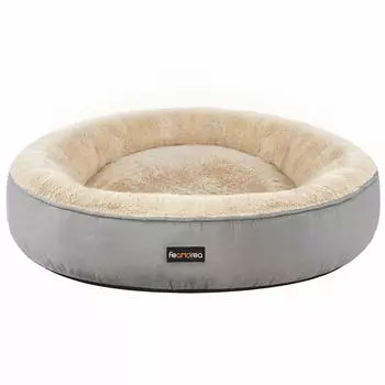 Подушка для домашних животных FEANDREA, кровать для собак и кошек, 70 x 70 см, пушистый моющийся диван для домашних животных, милый коврик в форме пончика для маленьких и средних собак, товары для животных PGW070G01, нескользящий светло-серый