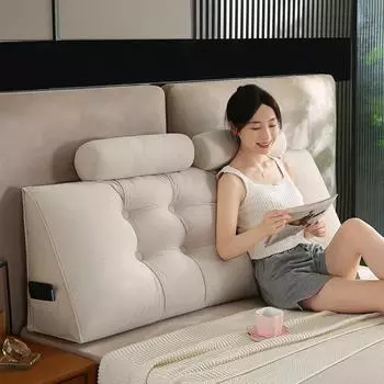 Подушка для головы кровати, мягкая, поясничная, спинка, утолщенная, противоударная, подушка для дивана, съемная и моющаяся 80*50*20cm+pillow бежевый