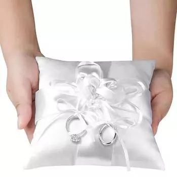 Подушка для кольца, атласная свадебная подушка для кольца с лентами, подушка для кольца для свадьбы белый