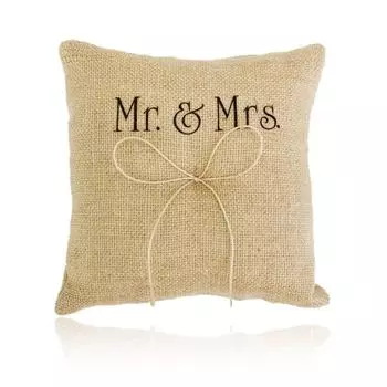 Подушка для колец в деревенском стиле Mr & Mrs Burlap из джутовой бечевки и шпагата Подушка для колец в форме сердца с двумя сердечками Подушка для держателя колец XXL
