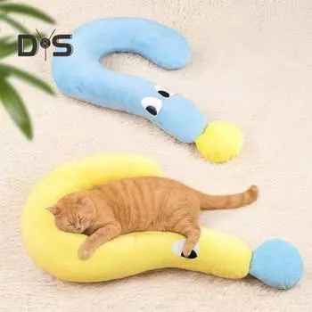 Подушка для кошек для маленьких собак, мягкая плюшевая подушка для сна кошек, U-образная подушка для шеи щенка для защиты шеи S жёлтый
