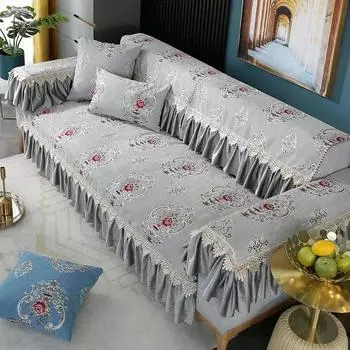 Подушка для кресла Four Seasons Chenille с большими цветами, нескользящая подушка для дивана, зеленый цвет, большая юбка, подол 18 см, кружевное полотенце для дивана 35x70cm 3edge 18cm