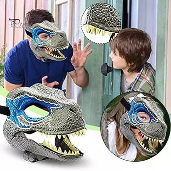 Подушка для лица динозавра с подвижным подбородком и головой тираннозавра Рекса, жуткое украшение на Хэллоуин для косплей-вечеринок синий