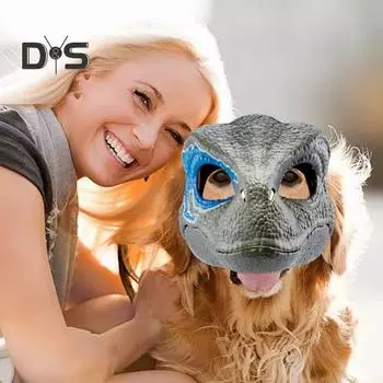 Подушка для лица динозавра с подвижным подбородком и головой тираннозавра Рекса, жуткое украшение на Хэллоуин для косплей-вечеринок синий