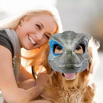 Подушка для лица динозавра с подвижным подбородком и головой тираннозавра Рекса, жуткое украшение на Хэллоуин для косплей-вечеринок синий