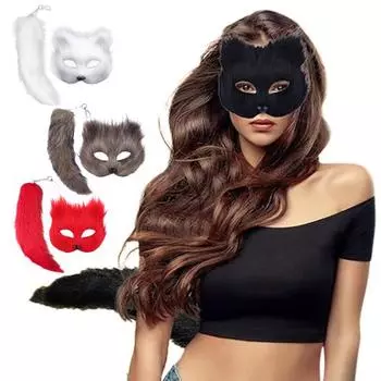 Подушка для лица лисы, подушка для лица лисы, комплект с хвостом, аксессуар для костюма из искусственного меха белый