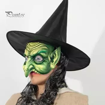 Подушка для лица на Хэллоуин, злой зомби, ужас, подушка на половину лица, страшная шляпа ведьмы с париком, аксессуар для костюма для вечеринки чёрный
