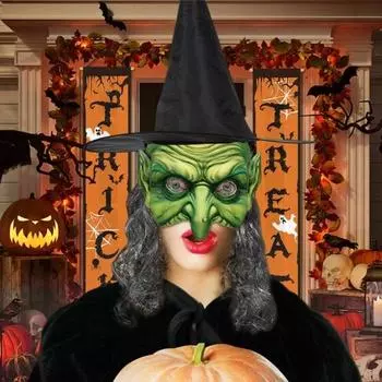 Подушка для лица на Хэллоуин, злой зомби, ужас, подушка на половину лица, страшная шляпа ведьмы с париком, аксессуар для костюма для вечеринки