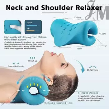 Подушка для массажа шеи J&M Эргономичная подушка для массажа шейного отдела Эргономичная подушка для вытягивания шейного отдела плеч и шеи Расслабляющее средство для облегчения боли синий
