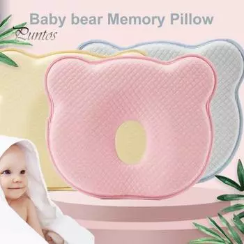 Подушка для младенцев с эффектом памяти, медленный отскок, в форме мультяшного медведя, портативная детская дорожная подушка, дышащее постельное белье, поддержка головы и шеи, предотвращает плоскостопие розовый